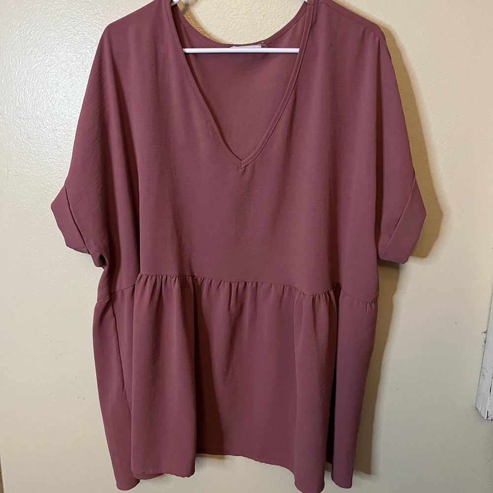Chic Soul Dusty Rose V-Neck Blouse